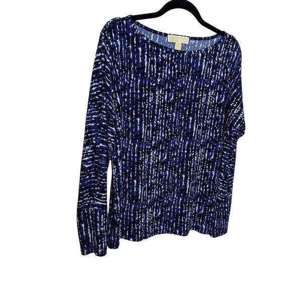 MICHAEL Michael Kors along Sleeve Blue Black Top Size Large (q1) - Picture 1 of 7